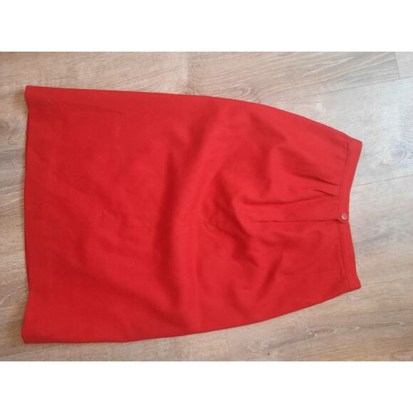 Vintage 1960s 1970s Women’s Red Wool Midi Maxi Skirt High Waist Modest Lined - Picture 9 of 10